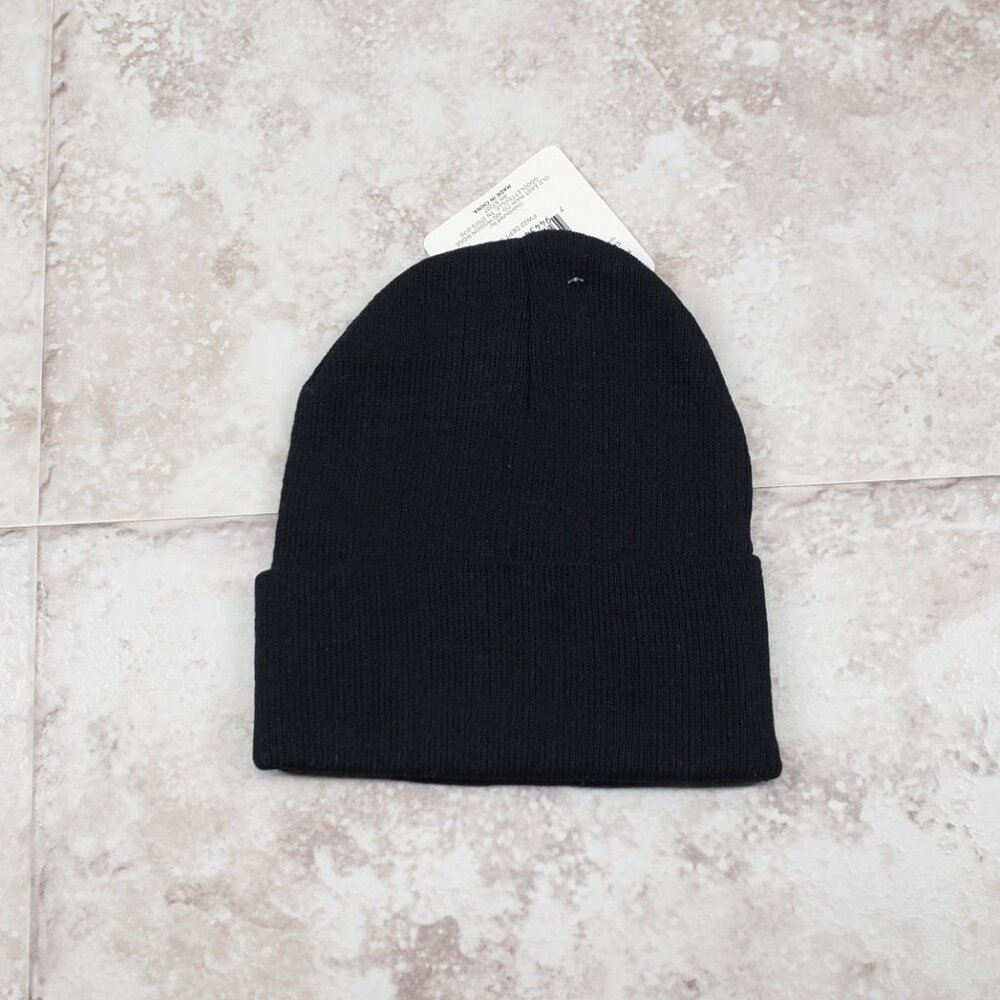 Adult Basic Beanie Cap Cuffed Hat Solid Color Tight Knit Toboggan Black in color